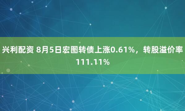 兴利配资 8月5日宏图转债上涨0.61%，转股溢价率111.11%